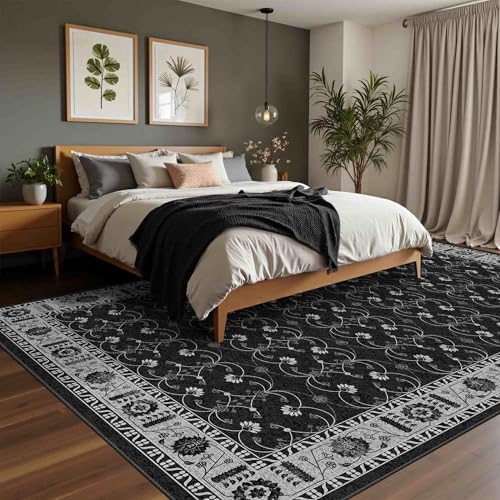 Rugxara Black Rug Area Rugs 5x7, Washable Rugs for Living Room