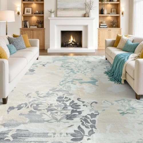9x12 Washable Non-Slip Area Rug for Living Room (Beige)