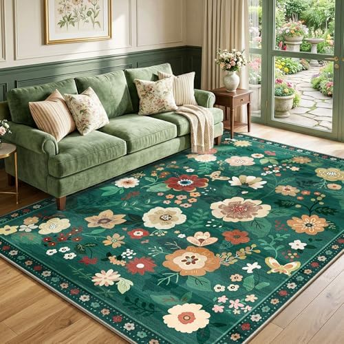 RELEANY Floral Washable 6x9 Area Rugs DarkGreen