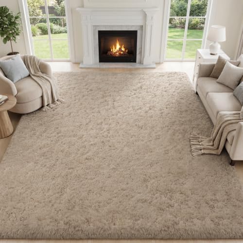 PLHXFR 9x12 Area Rugs Living Room: Fluffy Bedroom Rug Shag Carpet Camel