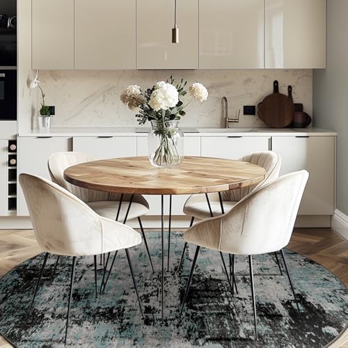 RELEANY Washable Round 8ft Area Rug for Living Room Teal Black