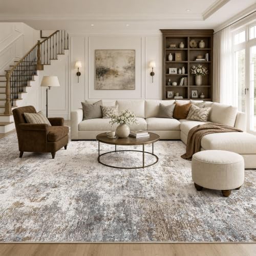 UERMEI 12x15 Area Rug Living Room Rugs Extra Large Brown Grey Carpet