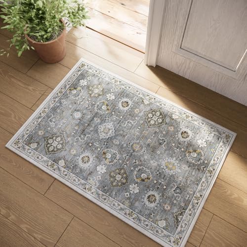 Machine Washable Small Rugs for Entryway: Door Mat Indoor Entrance 2x3 Boho Throw Rug Stain Resistant Non-Slip Low Pile Soft Carpets for Kitchen Front Door Indoor Entrance Entry Bedroom Nursery