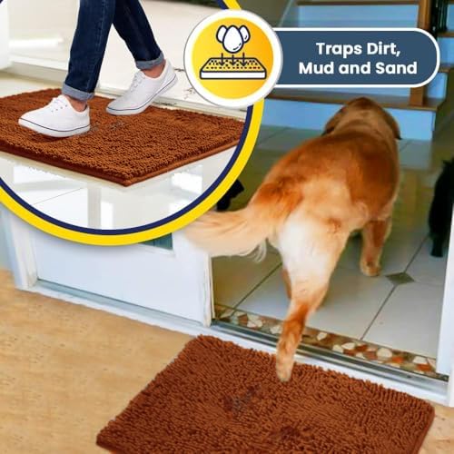 Muddy Mat® | Super Water Absorbent Door Mat Indoor, Microfiber Quick Dry Chenille Entryway Rug, Slip Resistant Front Door Mat, Indoor Mats for Entryway, Machine Washable Pet Rug, Orange 36" x 46"