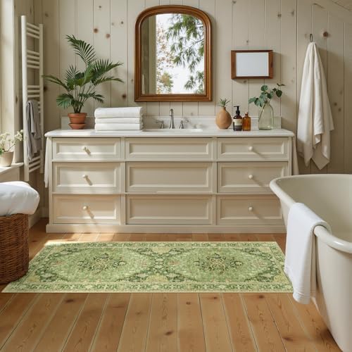 RELEANY Washable Area Rug, Runner 2'x5', Green/Yellow