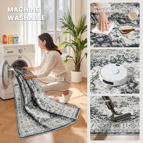 zesthome 5x7 Area Rugs for Living Room,Large Washable Rug,Black
