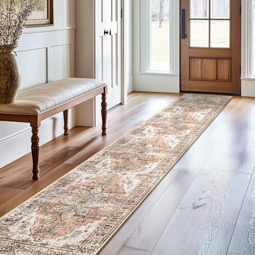 BESTSWEETIE Washable Boho 2x10 Runner Rug for Living Room, Orange Brown