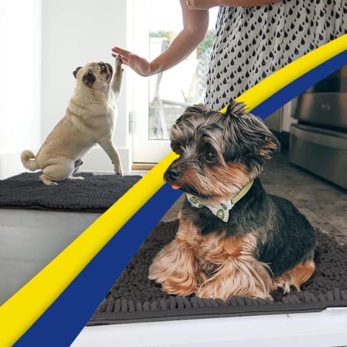 Muddy Mat® | Super Water Absorbent Door Mat Indoor, Microfiber Quick Dry Chenille Entryway Rug, Slip Resistant Front Door Mat, Indoor Mats for Entryway, Machine Washable Pet Rug, Charcoal 36" x 120"