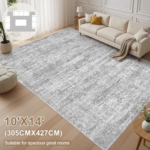 DMOYEST Area Rug Living Room Rugs - 10x14 Abstract Large Soft Indoor Washable Rug Neutral Modern Low Pile Carpet for Bedroom Dining Room Farmhouse Home Office - Vintage Grey