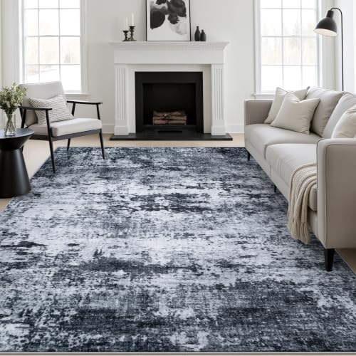 8x10 Area Rug Living Room: Modern Washable Indoor Carpet Black