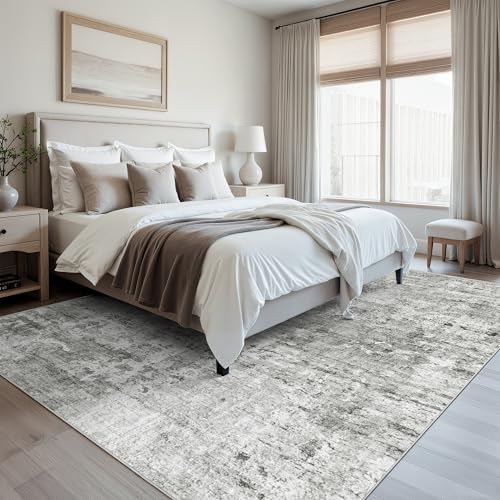 Soalmost Abstract Rug 8x10 Large Living Room Area Rugs Washable Gray/White