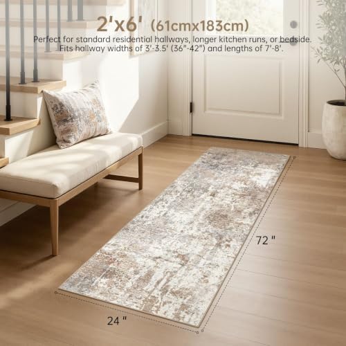 LOONGRUG Runner Rug 2x6 Washable Non-Slip Kitchen Neutral Modern Rug