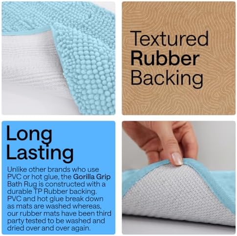 GORILLA GRIP Bath Rug Mat for Bathroom, Absorbent Chenille, 44x26 Sky Blue