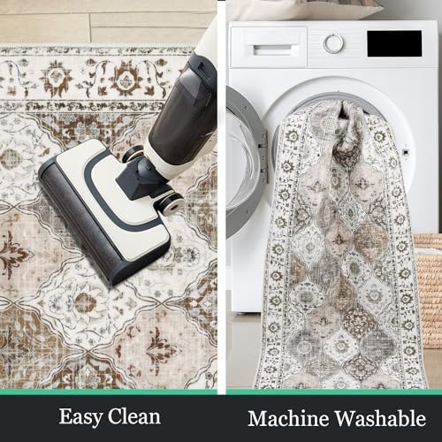 HEBE Hallway Runner Rug 2'x10' Washable Vintage Distressed Area Rugs Non Slip Laundry Rug Runner Boho Floor Carpet Runners for Hallways Entryway Laundry Room Kitchen Bathroom