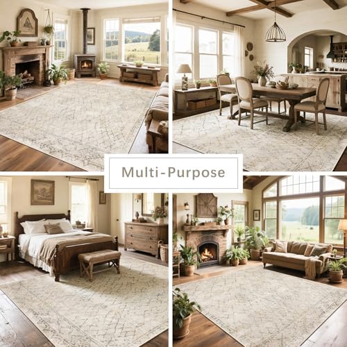8x10 Washable Area Rugs for Living Room,Bedroom,Dining Room- Morocco Camel