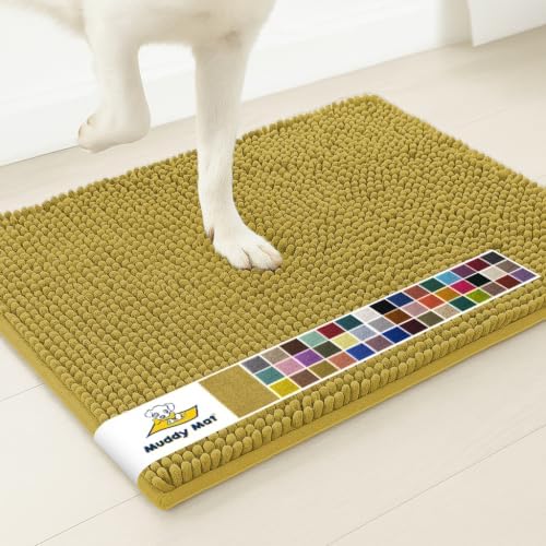 Muddy Mat® | Super Water Absorbent Door Mat Indoor, Microfiber Quick Dry Chenille Entryway Rug, Slip Resistant Front Door Mat, Indoor Mats for Entryway, Machine Washable Pet Rug, Mustard 20" x 48"