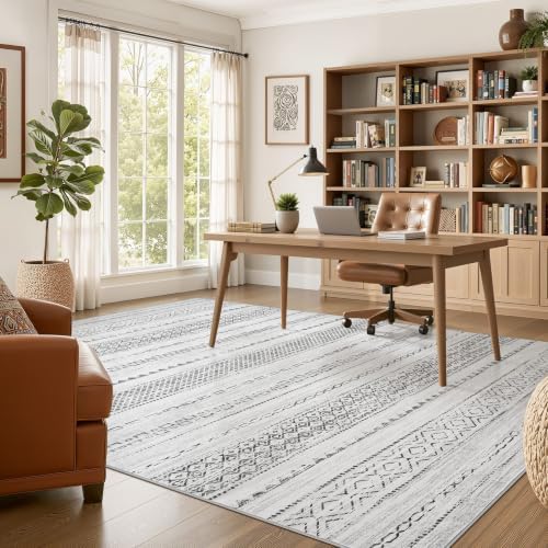 Nakagishi Boho 7x9 Area Rug Living Room Rugs Machine Washable Gray