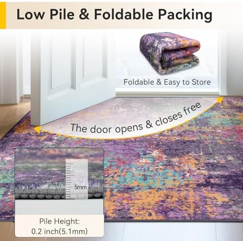 RELEANY Washable 5'x8' Abstract Area Rug for Living Room Purple Multi