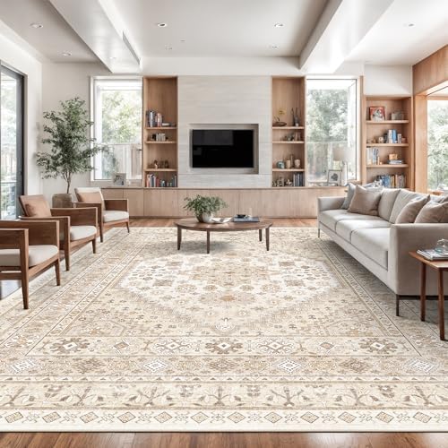 zesthome 12x15 Area Rugs for Living Room,Large Washable Rug,Beige