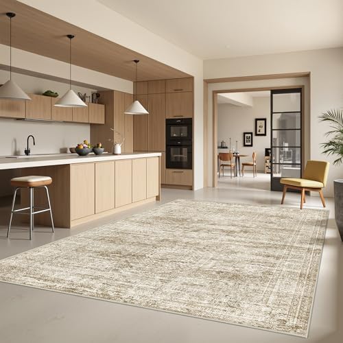 6x9 Area Rugs for Living Room,Large Washable Rug,Brown