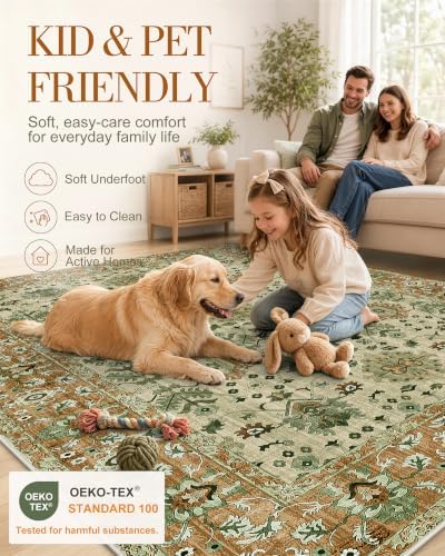 OLANLY 8x10 Washable Area Rug, Soft Non Slip Carpet for Bedroom Living Room