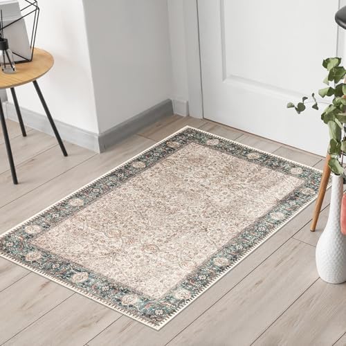 Keen Home Design Vintage Washable Entryway Rug, Non-Slip Low Pile, 2x3