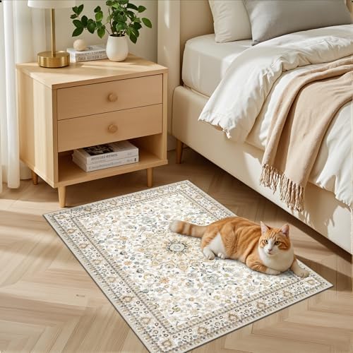 2x3 Area Rugs Living Room: Washable Vintage Rug for Bedroom Beige