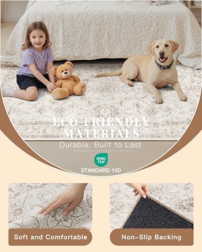 Madane 8x12 Area Rugs for Living Room, Washable Natural Rug Brown/Ivory