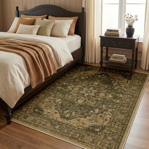 RELEANY Washable Area Rug, 5'x7', Brown/Dark Brown