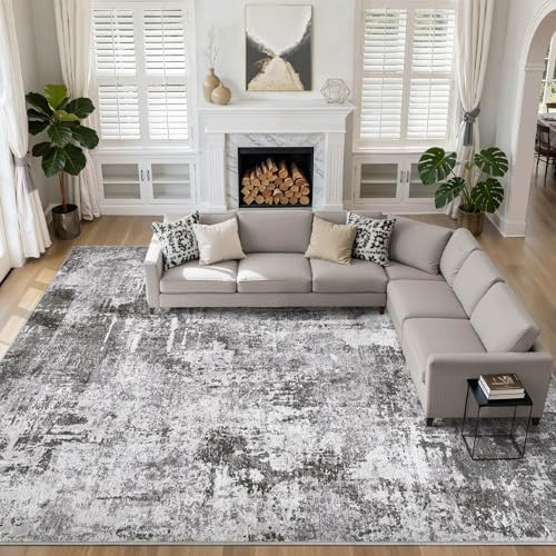 LOONGRUG 10x13 Area Rug Washable Large Neutral Modern Living Room Rug