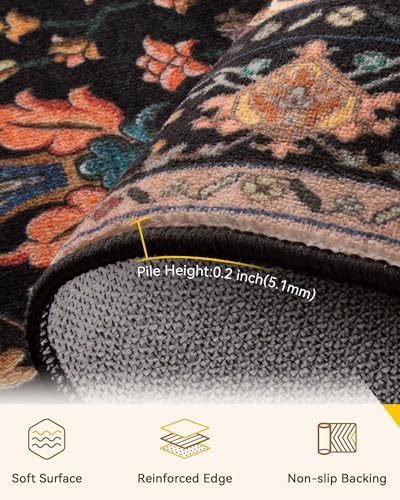 RELEANY Washable Area Rug, Runner 2'6"x14', Black/Colorful