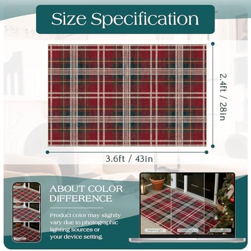 Christmas Plaid Outdoor Rug 28"x43" Front Door Mat Outside Entrance
