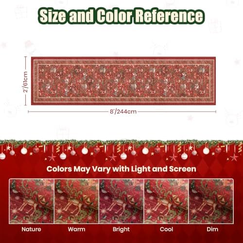2x8 Christmas Runner Rug for Hallway,Washable Kitchen Rug,Red