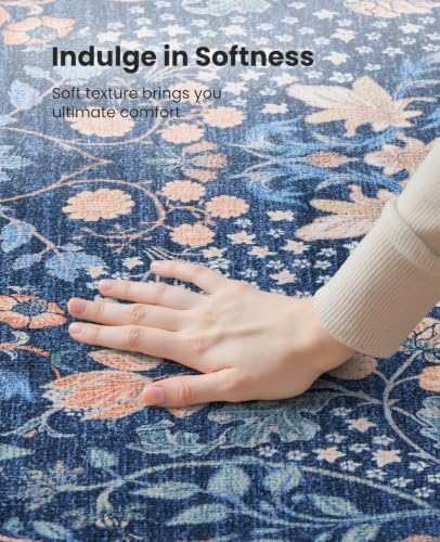 Amada Floral Washable Area Rug,6'x9',Dark Blue