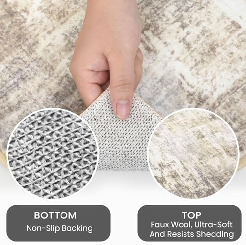 IOHOUZE Abstract Runner Rug 3x14 Ft Washable Runners for Hallways, Non Slip Kitchen Runner Printed Faux Wool Entryway Runner Indoor, Modern Abstract Floor Carpet for Hall Stair, Beige Brown