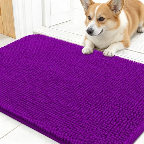 OLANLY Dog Door Mat for Muddy Paws 24x16, Super Absorbent Chenille Mud Mat