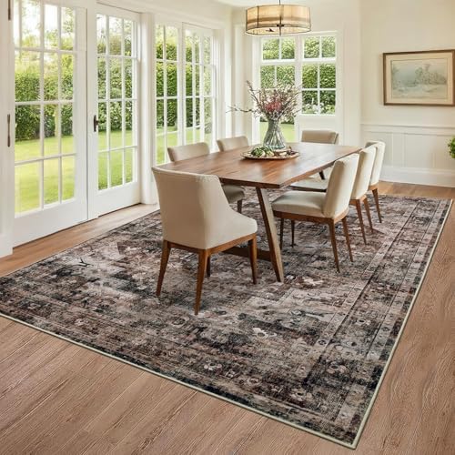 GarveeHome Washable Area Rug 3x5 Vintage Living Room Rug Brown