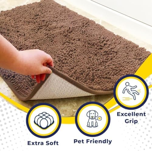 Muddy Mat® | Super Water Absorbent Door Mat Indoor, Microfiber Quick Dry Chenille Entryway Rug, Slip Resistant Front Door Mat, Indoor Mats for Entryway, Machine Washable Pet Rug, Mocha 2ft x 4ft