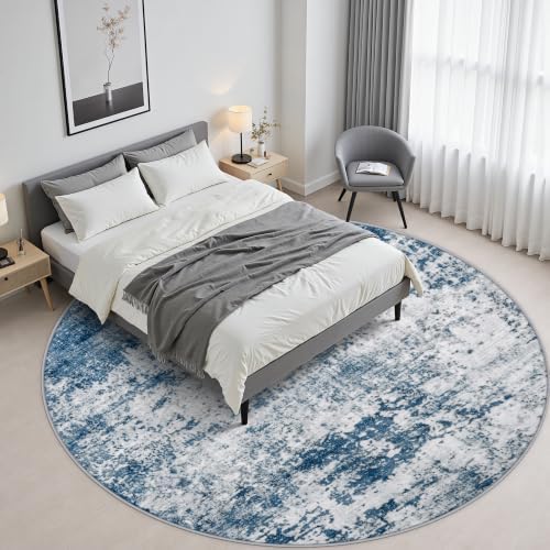 Round Area Rug Living Room: 6 ft Modern Washable Carpet Blue