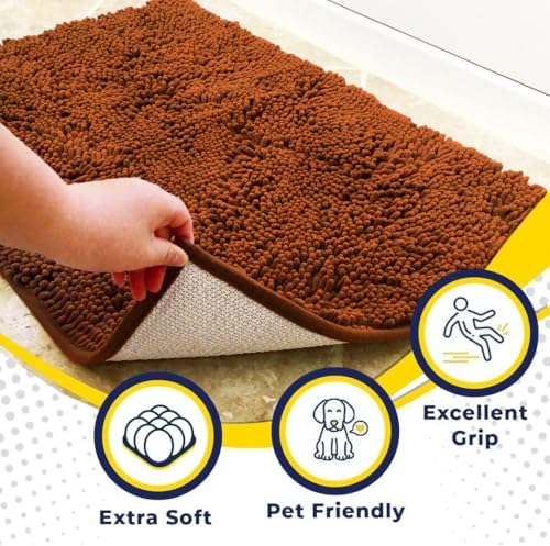 Muddy Mat® | Super Water Absorbent Door Mat Indoor, Microfiber Quick Dry Chenille Entryway Rug, Slip Resistant Front Door Mat, Indoor Mats for Entryway, Machine Washable Pet Rug, Orange 24" x 96"