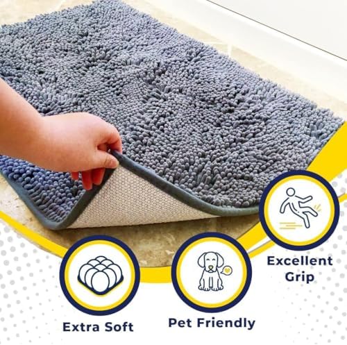 Muddy Mat® | Super Water Absorbent Door Mat Indoor, Microfiber Quick Dry Chenille Entryway Rug, Slip Resistant Front Door Mat, Indoor Mats for Entryway, Machine Washable Pet Rug, Baby Blue 19"X30"