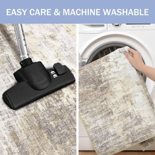 IOHOUZE Abstract Runner Rug 3x14 Ft Washable Runners for Hallways, Non Slip Kitchen Runner Printed Faux Wool Entryway Runner Indoor, Modern Abstract Floor Carpet for Hall Stair, Beige Brown