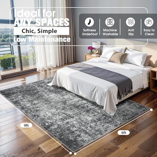 6x9 Area Rugs for Living Room Washable Bedroom Dining Room Black Grey
