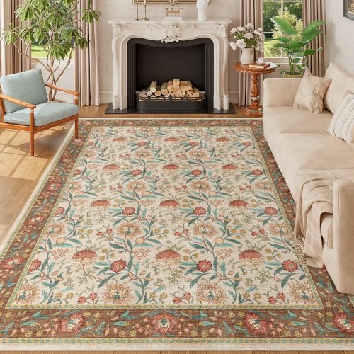 DUKINO 8x10 Area Rug, Vintage Floral Washable Rugs for Living Room, Brown