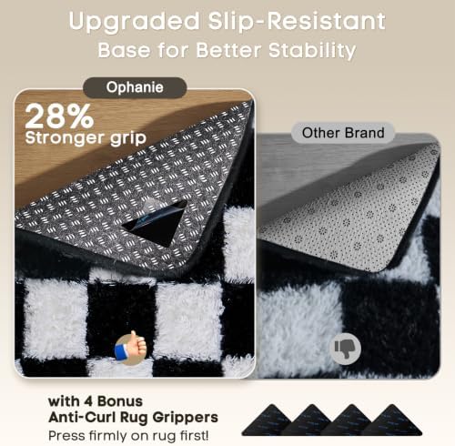 Ophanie Checkered Black & White Rug for Living Room Bedroom,Fluffy Soft Cute Fuzzy Area Rugs,Shag Plush Shaggy Bedside Floor 6x9 Furry Carpet Kids Baby Teen Dorm Decor with Over 99 pcs Pile fibers