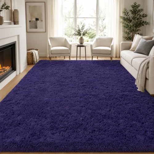 PLHXFR 10x14Area Rugs Living Room: Fluffy Bedroom Rug Shag Carpet Purple