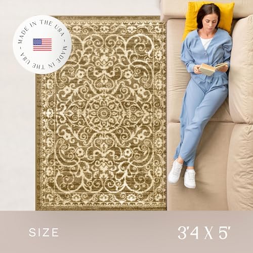 Maples Rugs Pelham Vintage Medallion Area Rugs, 3'4 x 5', Khaki
