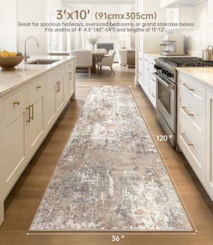 LOONGRUG Runner Rug 3x10 Washable Non-Slip Kitchen Neutral Modern Rug