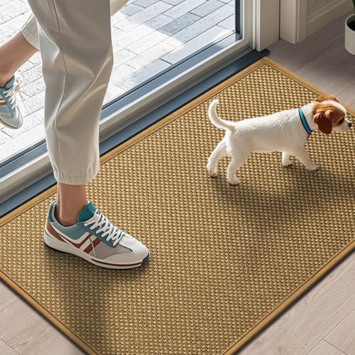 LEKEEPGO Door Mat 17"x29", Non Slip Washable Indoor Door Mat, Light Brown