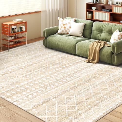Miukiki 6x9 Area Rug Washable Non Slip Rug for Living Room Beige